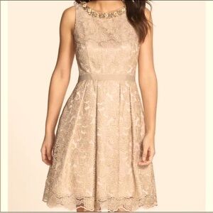 Eliza J women's sleeveless Gold lace dress size 4